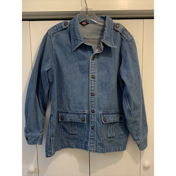 VTG RED SNAP Denim Chore/Field Jacket Women’s ~ UNKNOWN SIZE, Fits Like Medium M - Picture 1 of 9